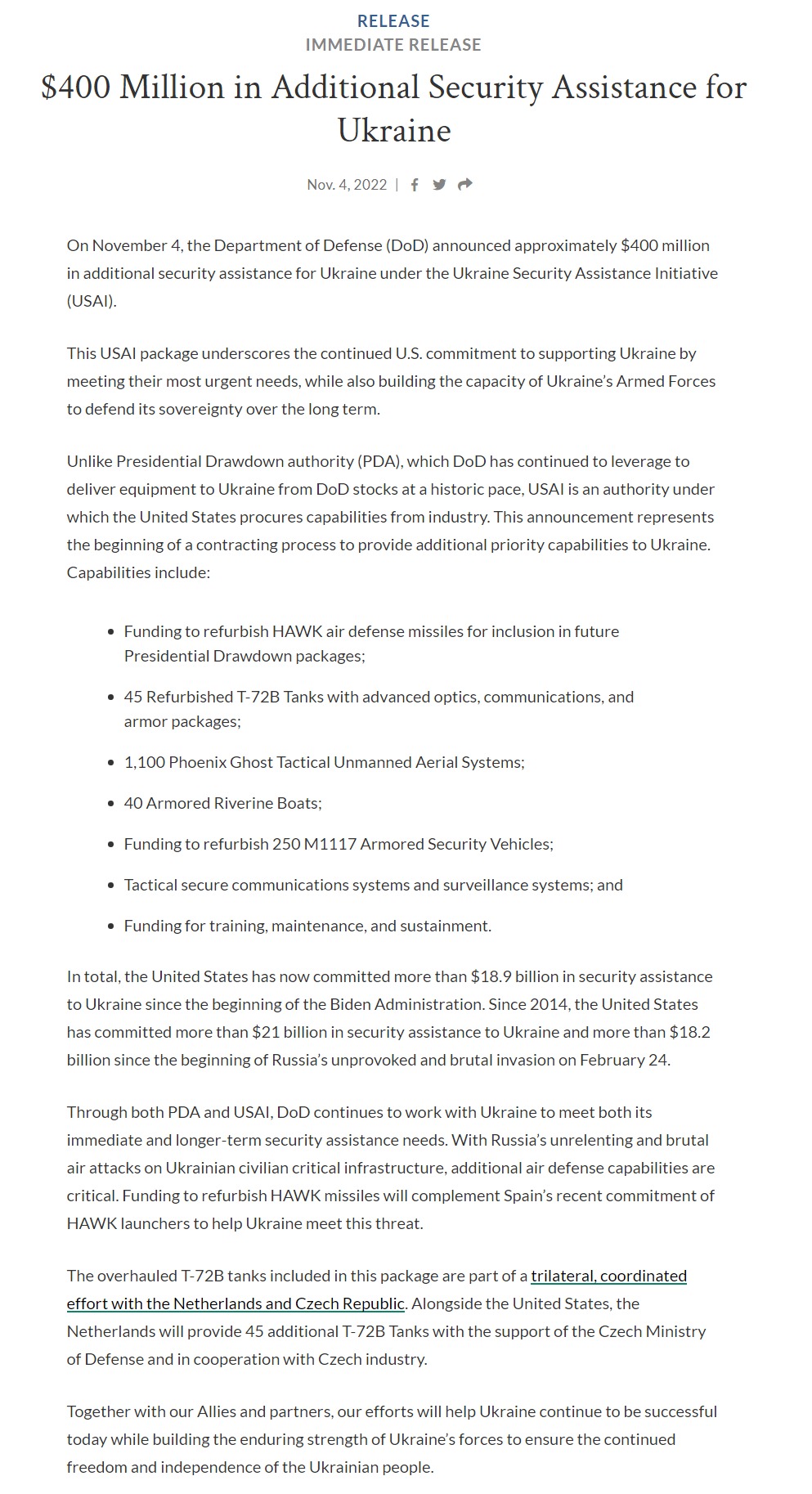 Скриншот с сайта Пентагона